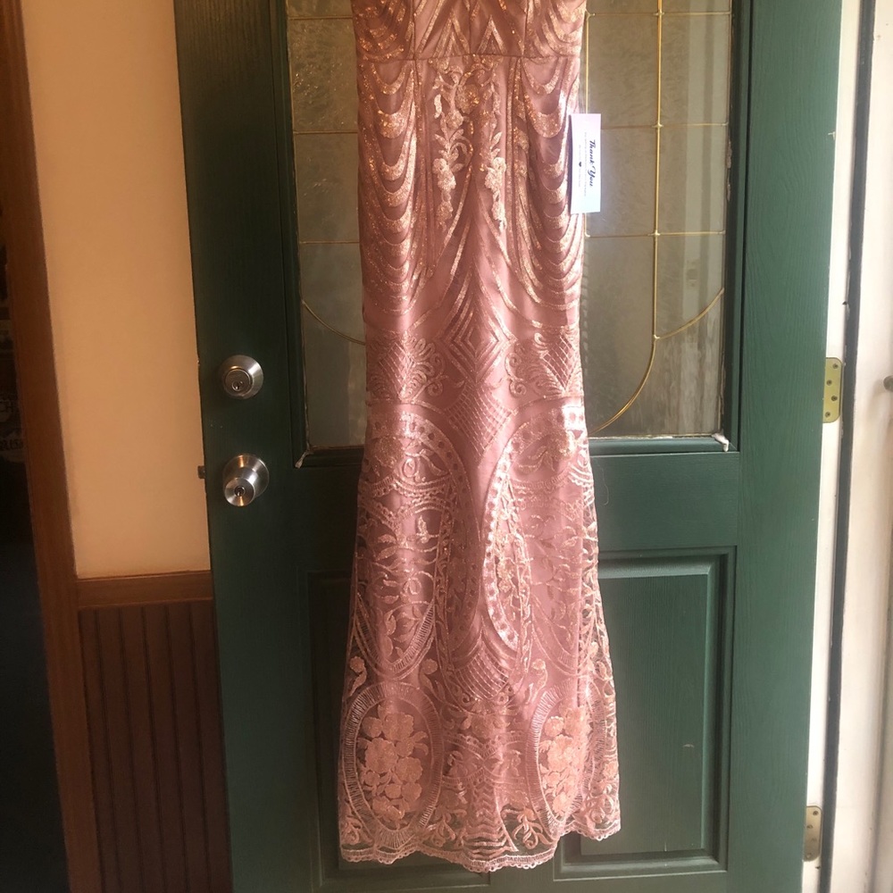 Rose/blush sequins long vintage style dress